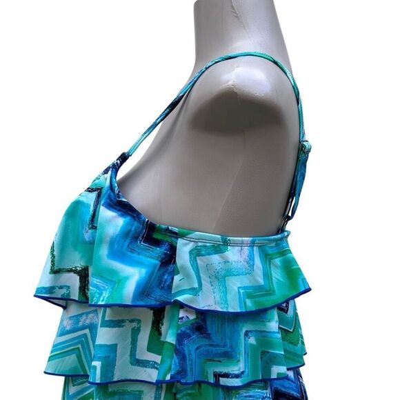 CEEB Swim Tankini Top Womens Size 12 Bathing Suit Top Blue Green Layered Ruffle - Picture 8 of 13